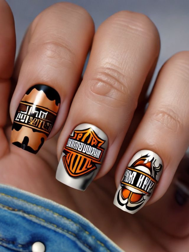         Description: Harley Davidson nail art featuring trendy nail designs.