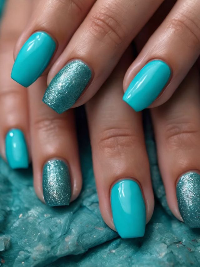 A woman's hands with turquoise and silver nails.