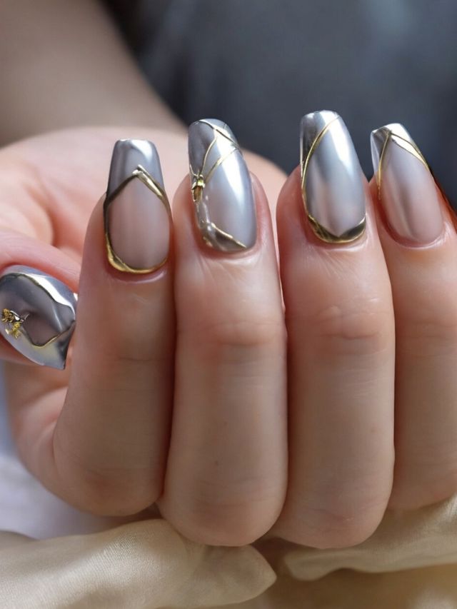 Stunning silver and gold mirror nail designs for women.
